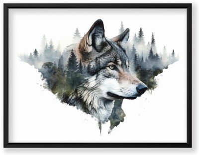 cuadro de lobo del bosque